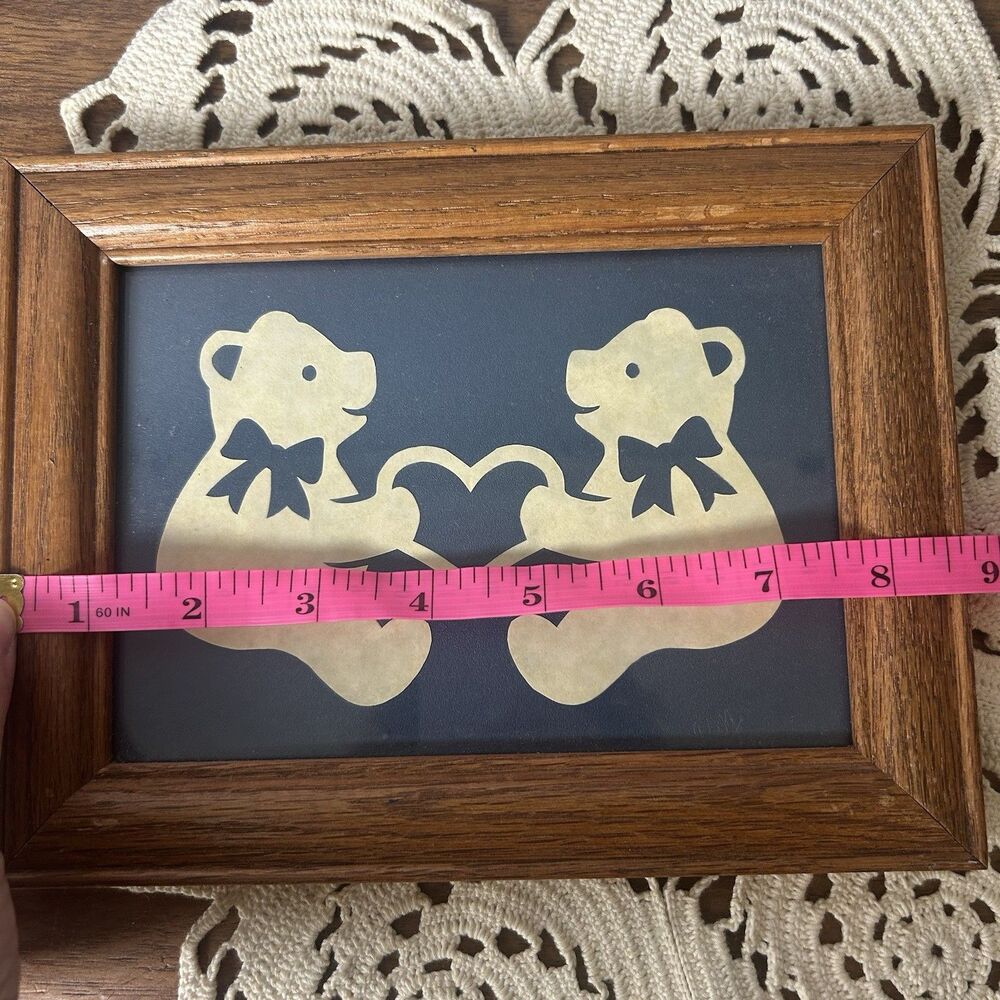 VTG Picture Bears Heart Paper Cutouts Scherenschnitte Teacher Gift Cottage Folk - Picture 3 of 4
